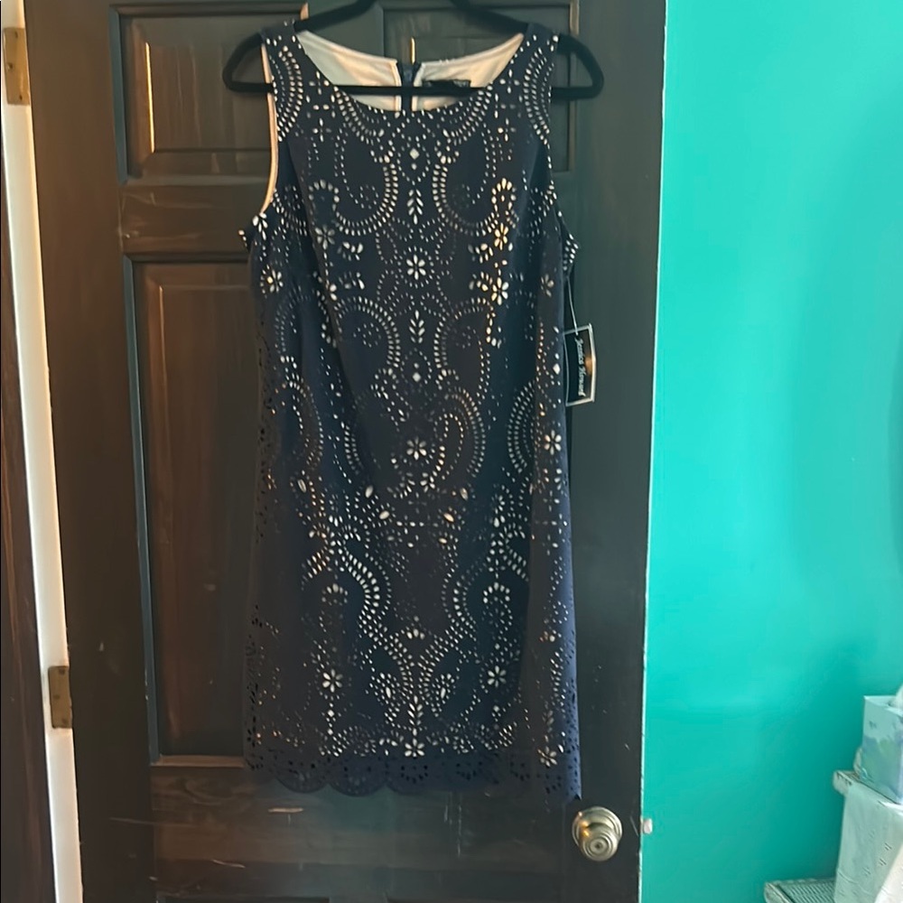 Jessica Howard Navy Laser Cut Midi Dress